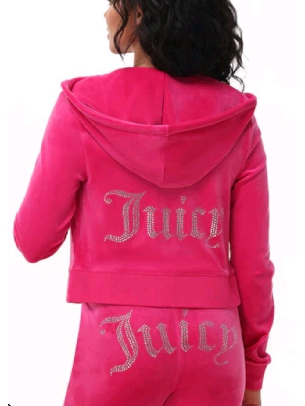 Juicy Couture Women's Large Hot Pink Velour Bling Tracksuit Set Hoodie MINT